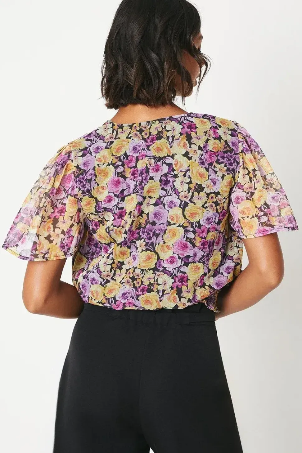 Tall Floral Chiffon Shirred Hem Wrap Blouse