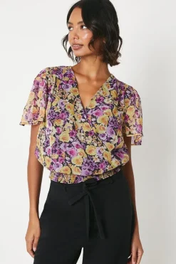 Tall Floral Chiffon Shirred Hem Wrap Blouse
