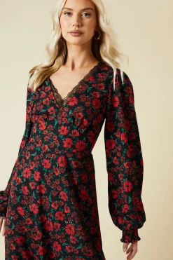 Tall Floral Lace Trim Midi Dress