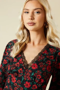 Tall Floral Lace Trim Midi Dress