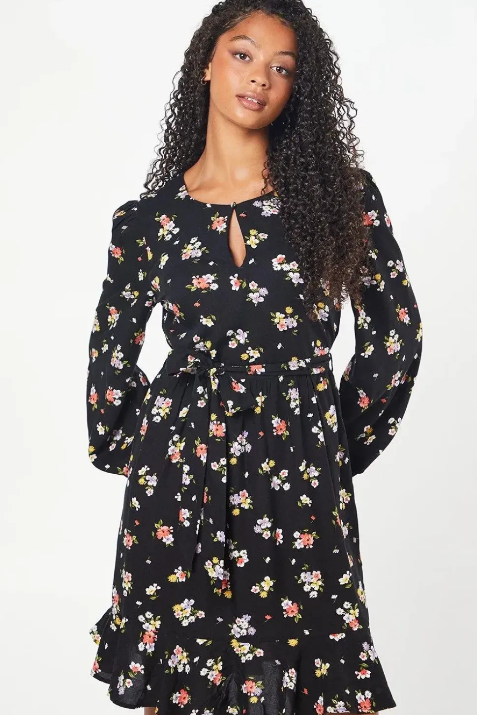Tall Floral Print Belted Mini Dress