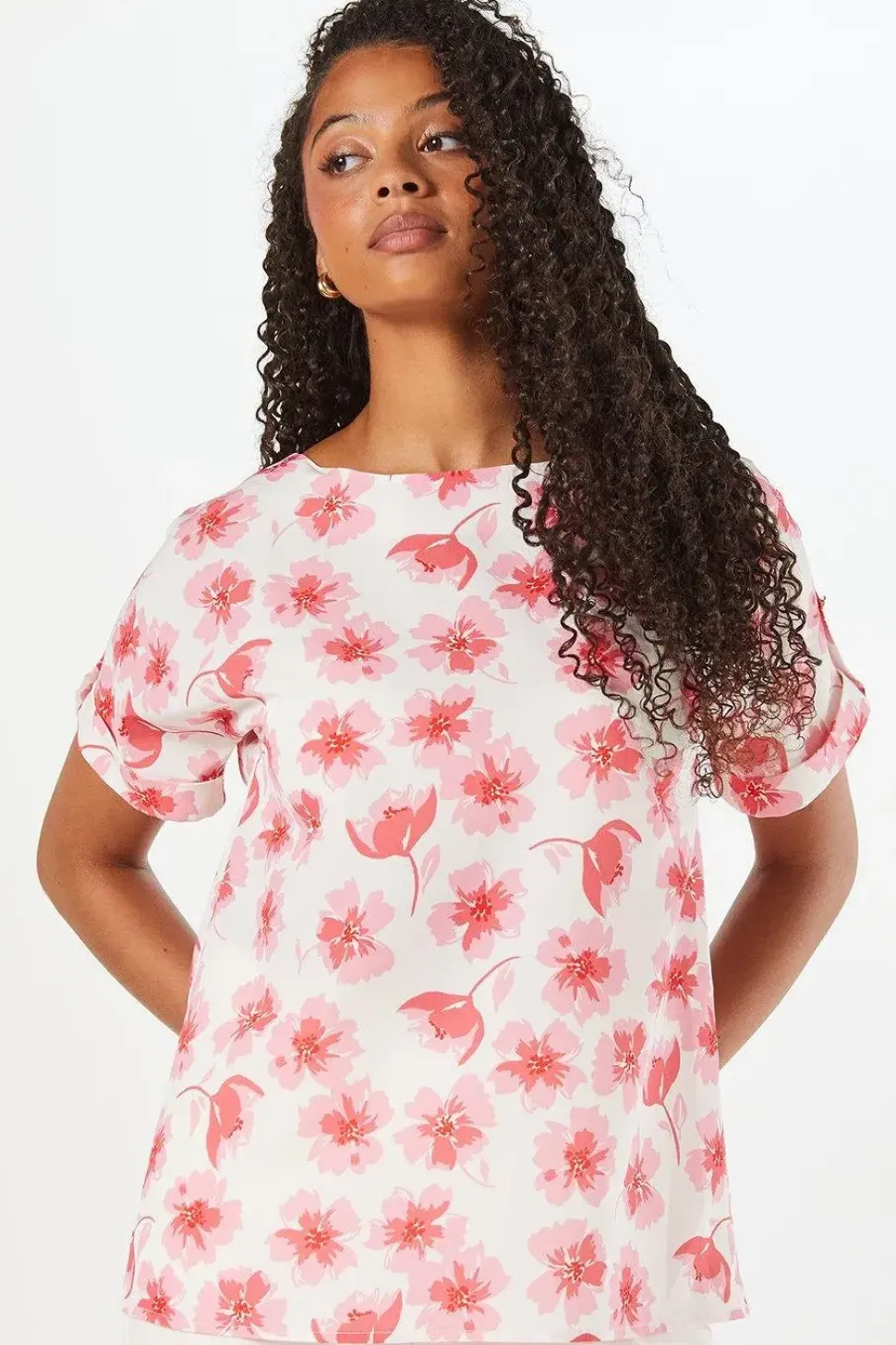 Tall Floral Roll Sleeve Blouse