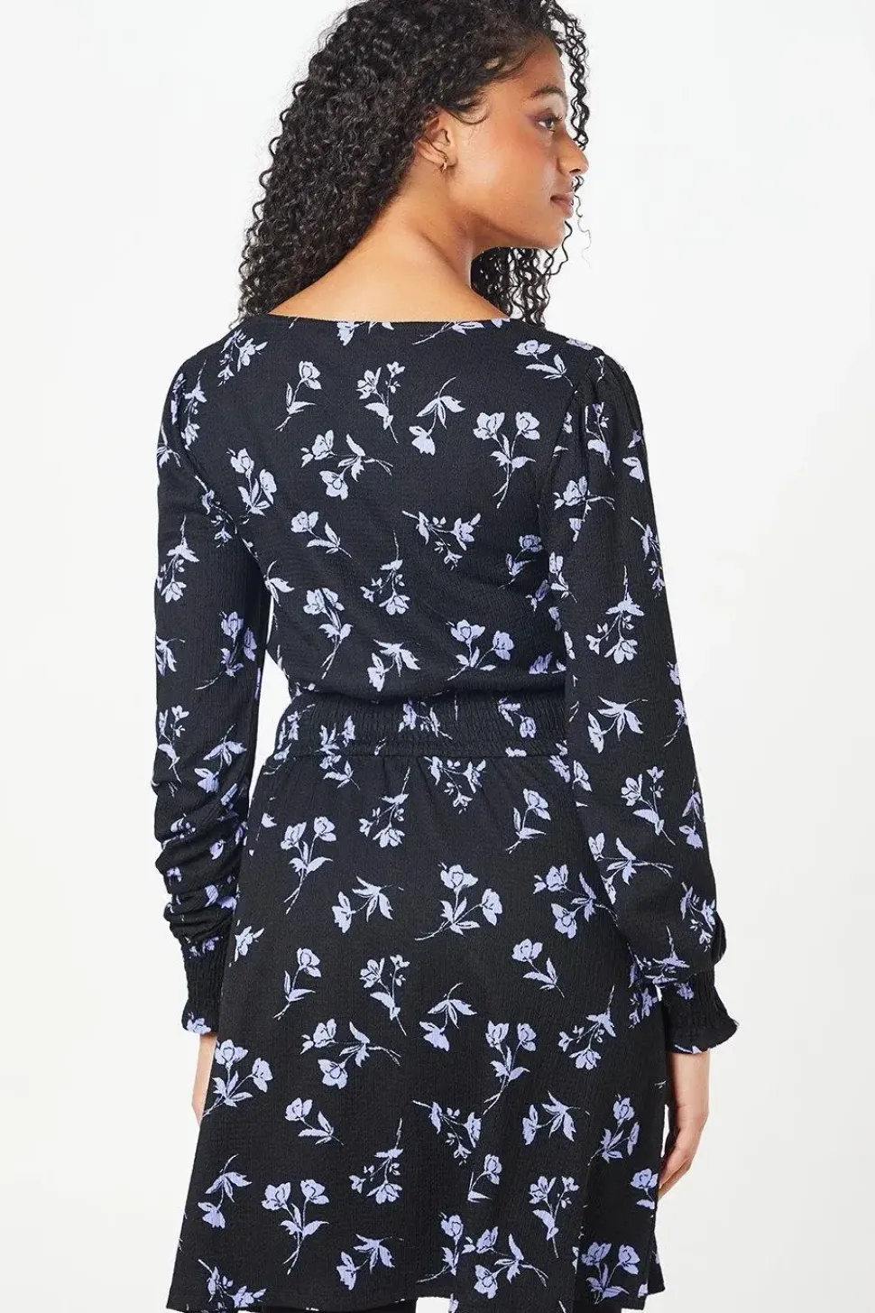 Tall Floral Shirred Waist V Neck Mini Dress
