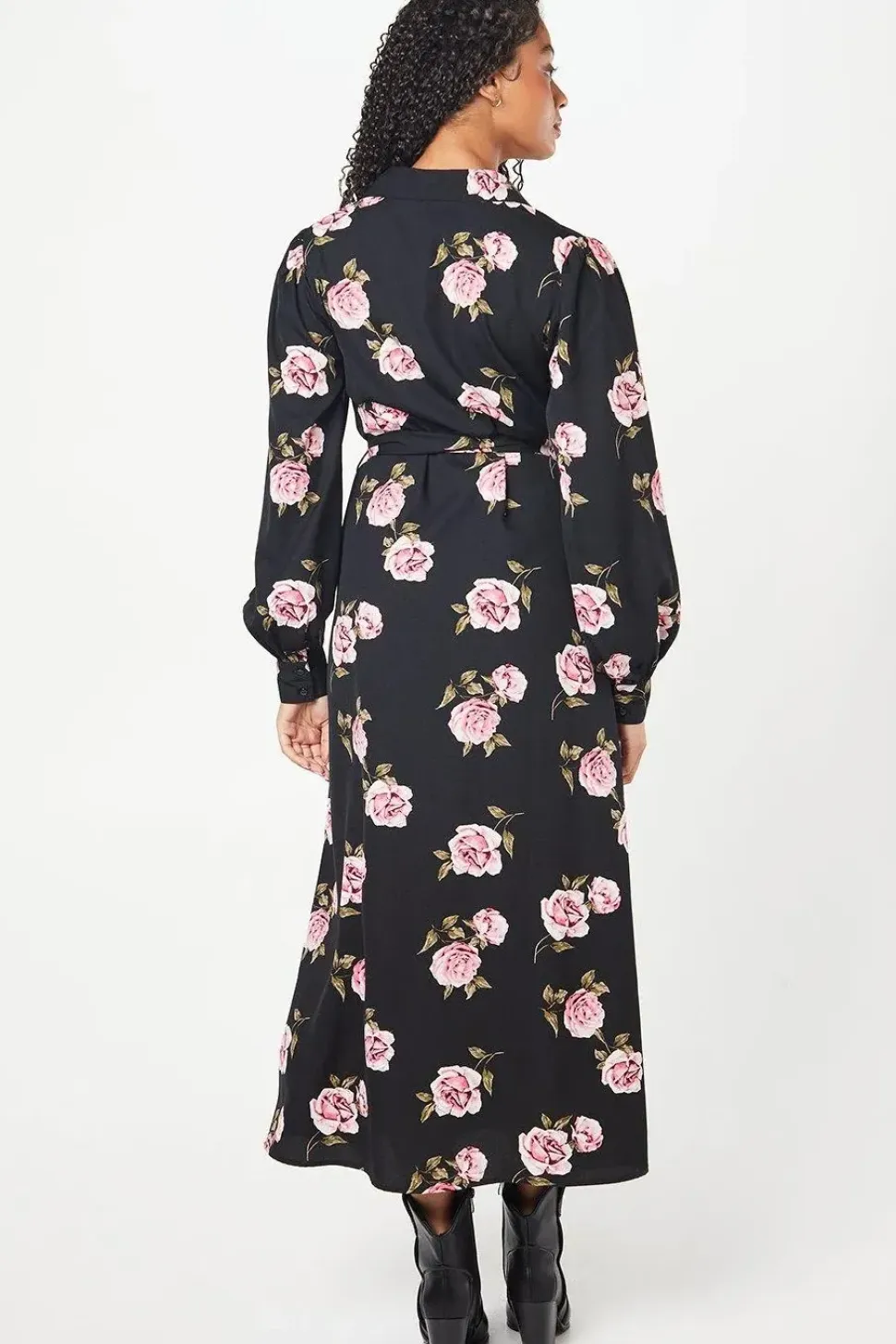 Tall Floral Tie Waist Midi Shirt Dress