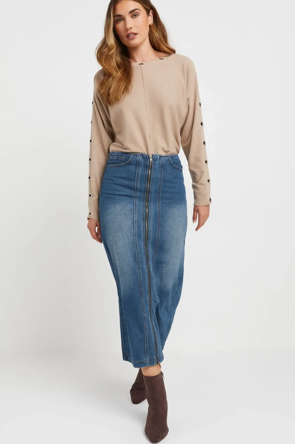 Tall Full Zip Denim Skirt