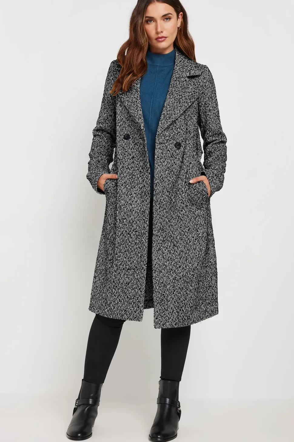 Tall Herringbone Midi Coat