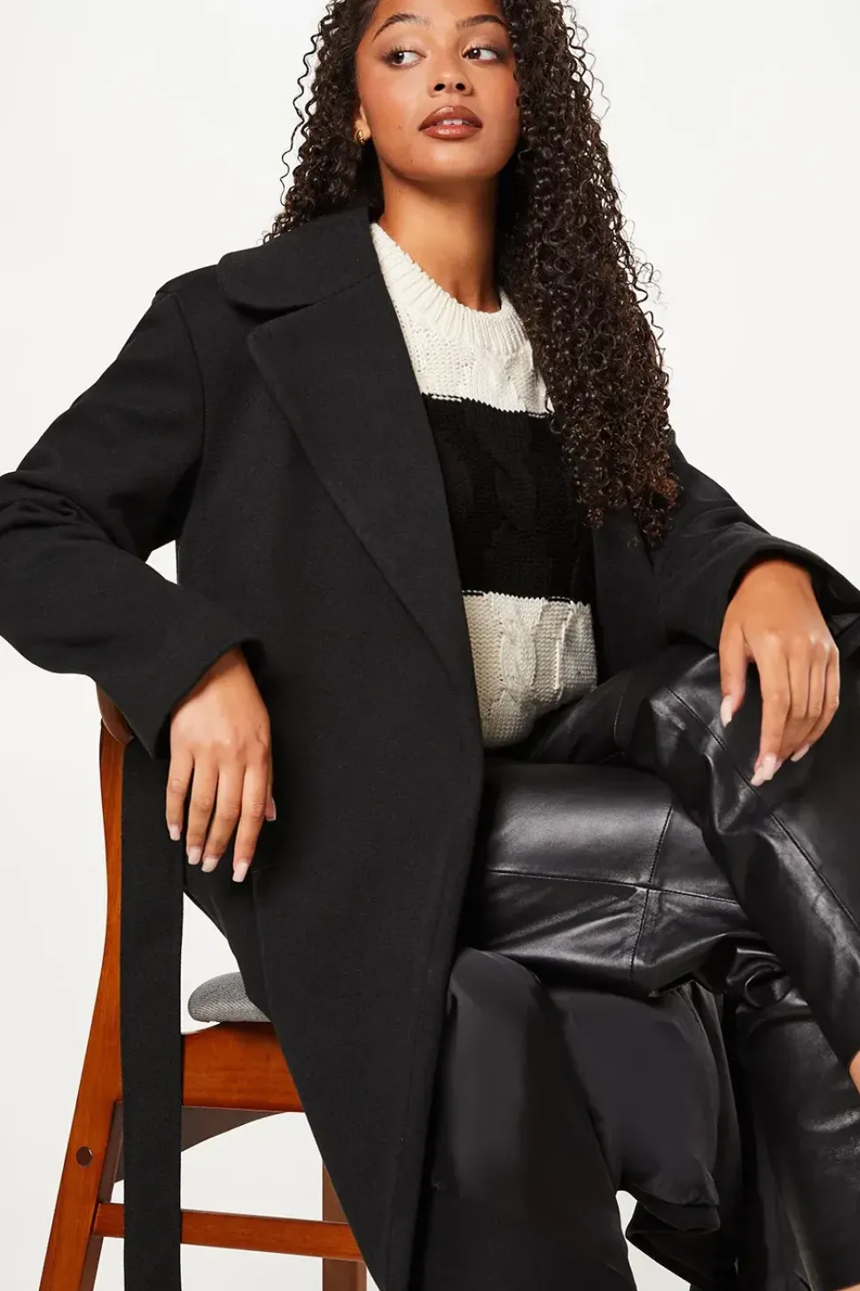 Tall Herringbone Stripe Wrap Coat