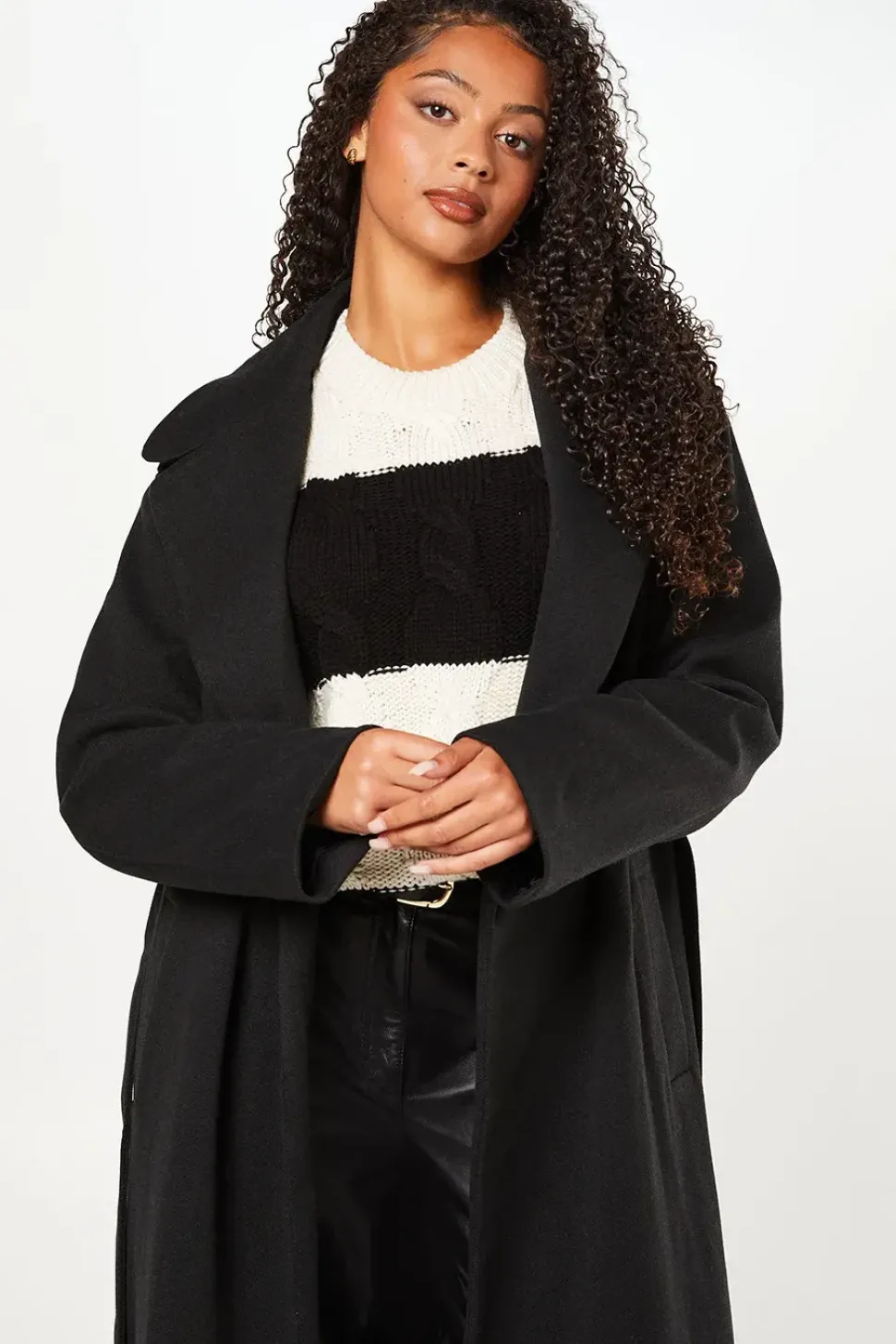 Tall Herringbone Stripe Wrap Coat