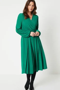 Tall Jersey Wrap Pleated Midi Dress