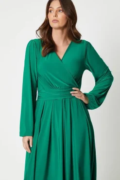 Tall Jersey Wrap Pleated Midi Dress