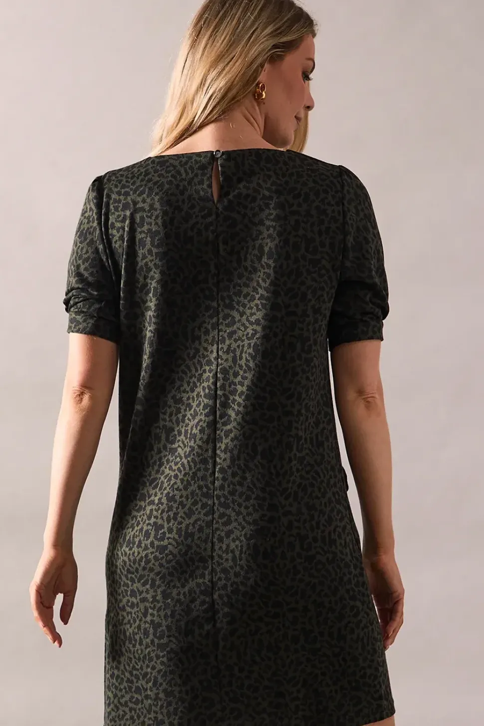 Tall Khaki Short Sleeve Jacquard Ponte Shift Dress