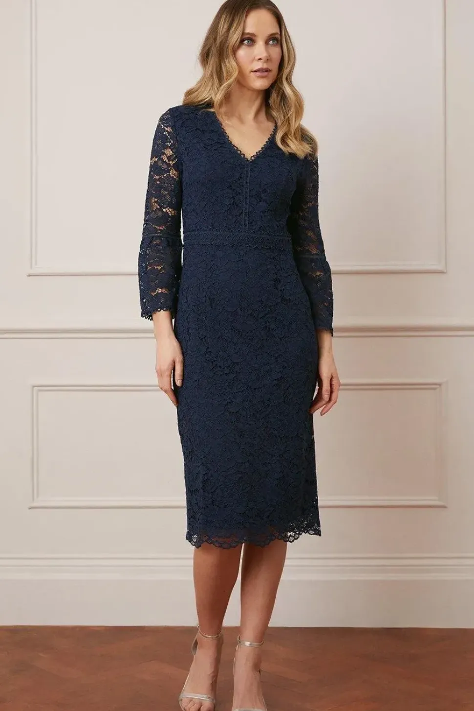 Tall Lace Flare Sleeve Midi Dress