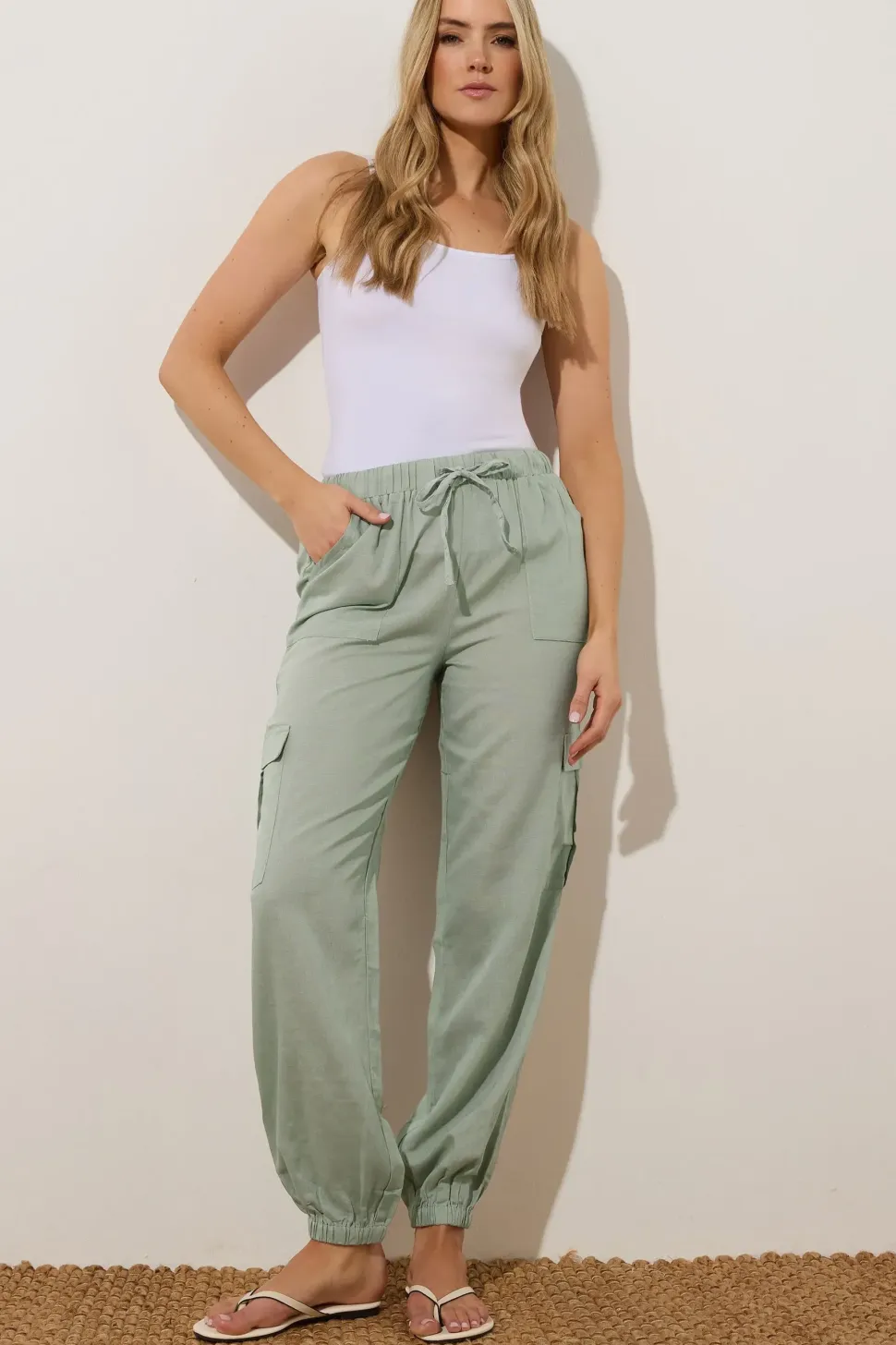 Tall Linen Cargo Trousers