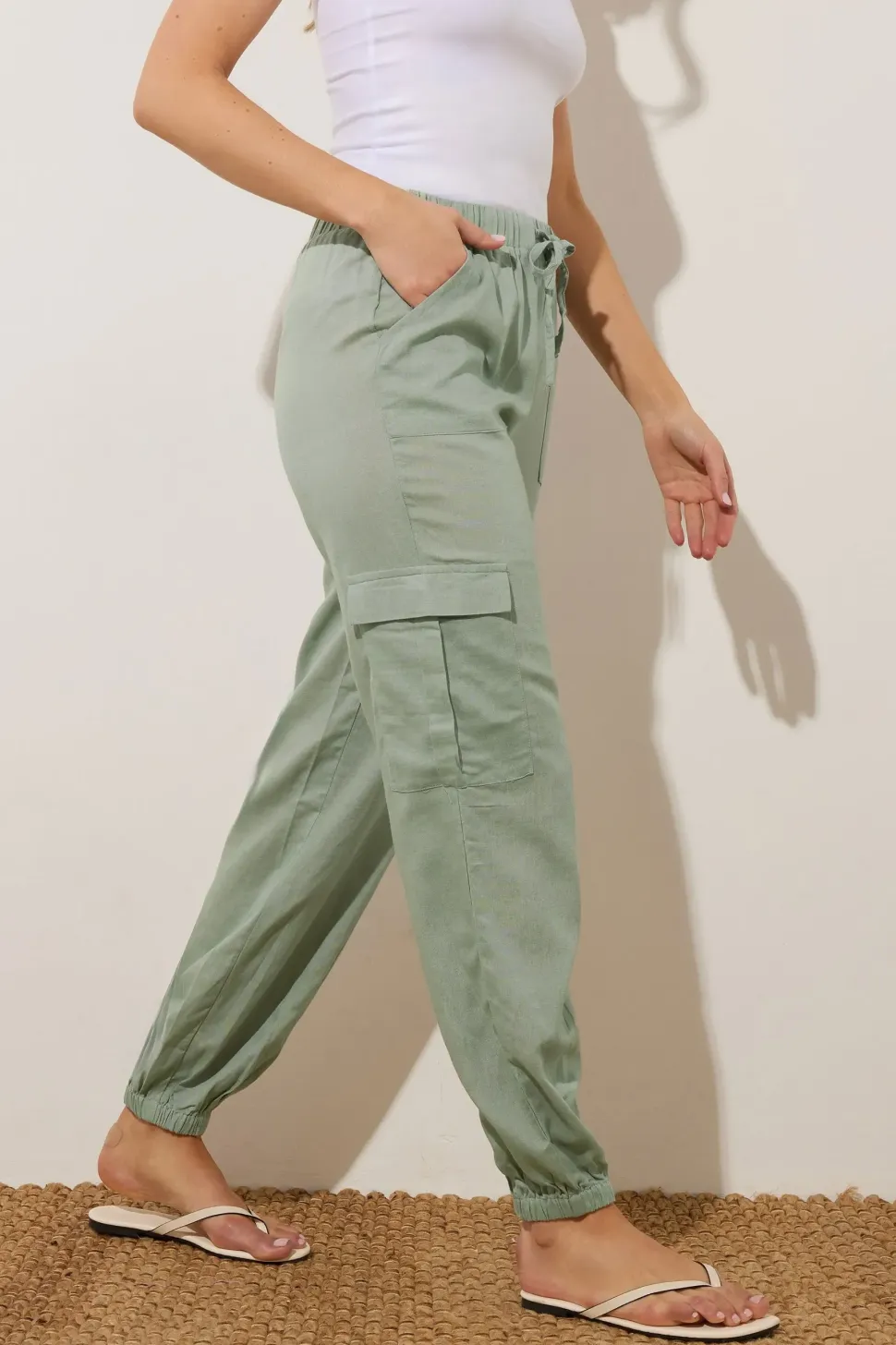 Tall Linen Cargo Trousers