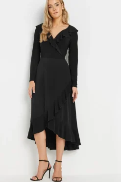 Tall Long Sleeve Wrap Frill Dress