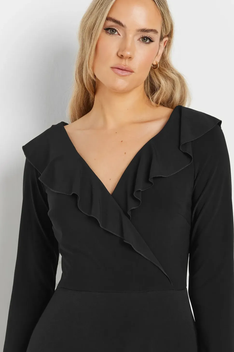 Tall Long Sleeve Wrap Frill Dress