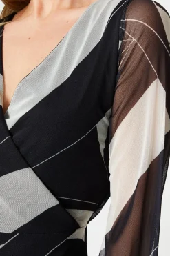 Tall Mono Geo Mesh Wrap Midi Dress