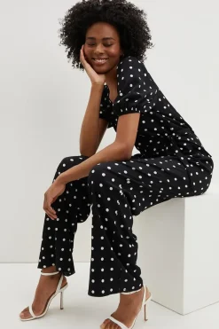 Tall Mono Spot Print V Neck Jumpsuit