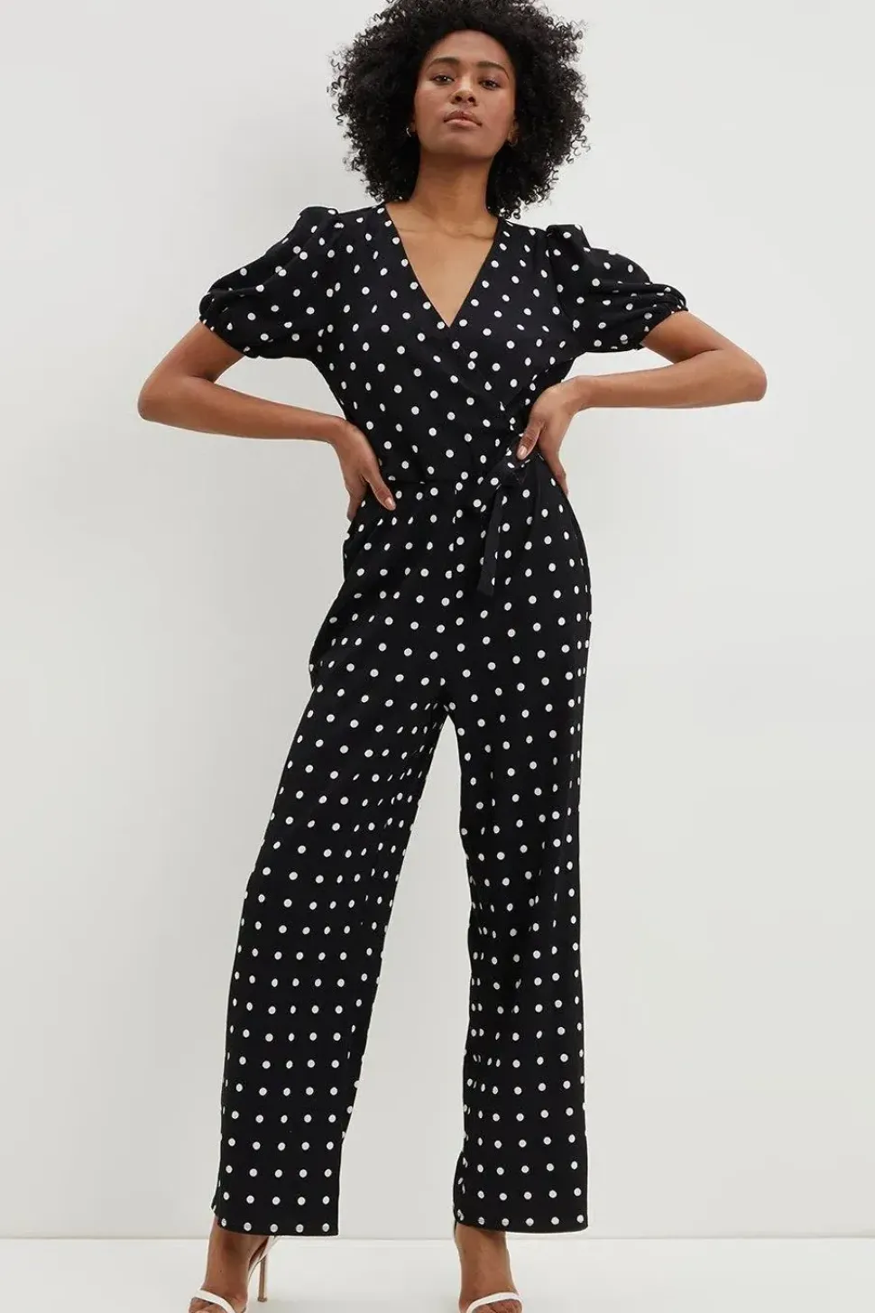 Tall Mono Spot Print V Neck Jumpsuit