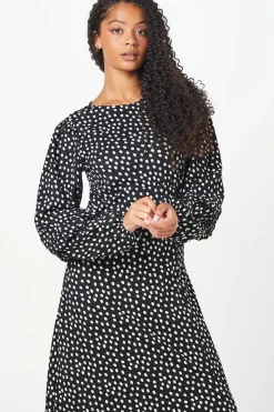 Tall Mono Spot Ruffle Sleeve Midi Dress