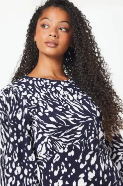 Tall Navy Animal Ruffle Sleeve Midi Dress