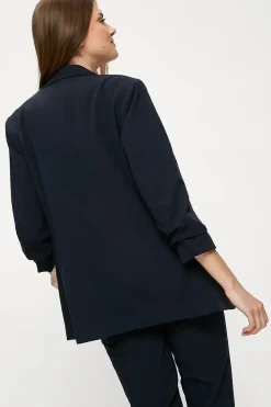 Tall Navy Ruched Sleeve Blazer