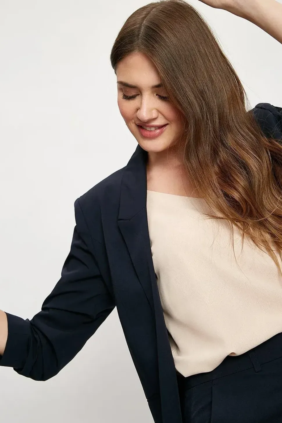 Tall Navy Ruched Sleeve Blazer