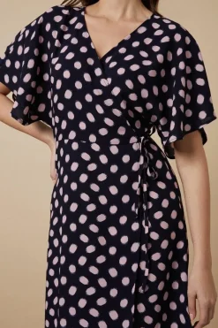 Tall Navy Spot Angel Sleeve Dress