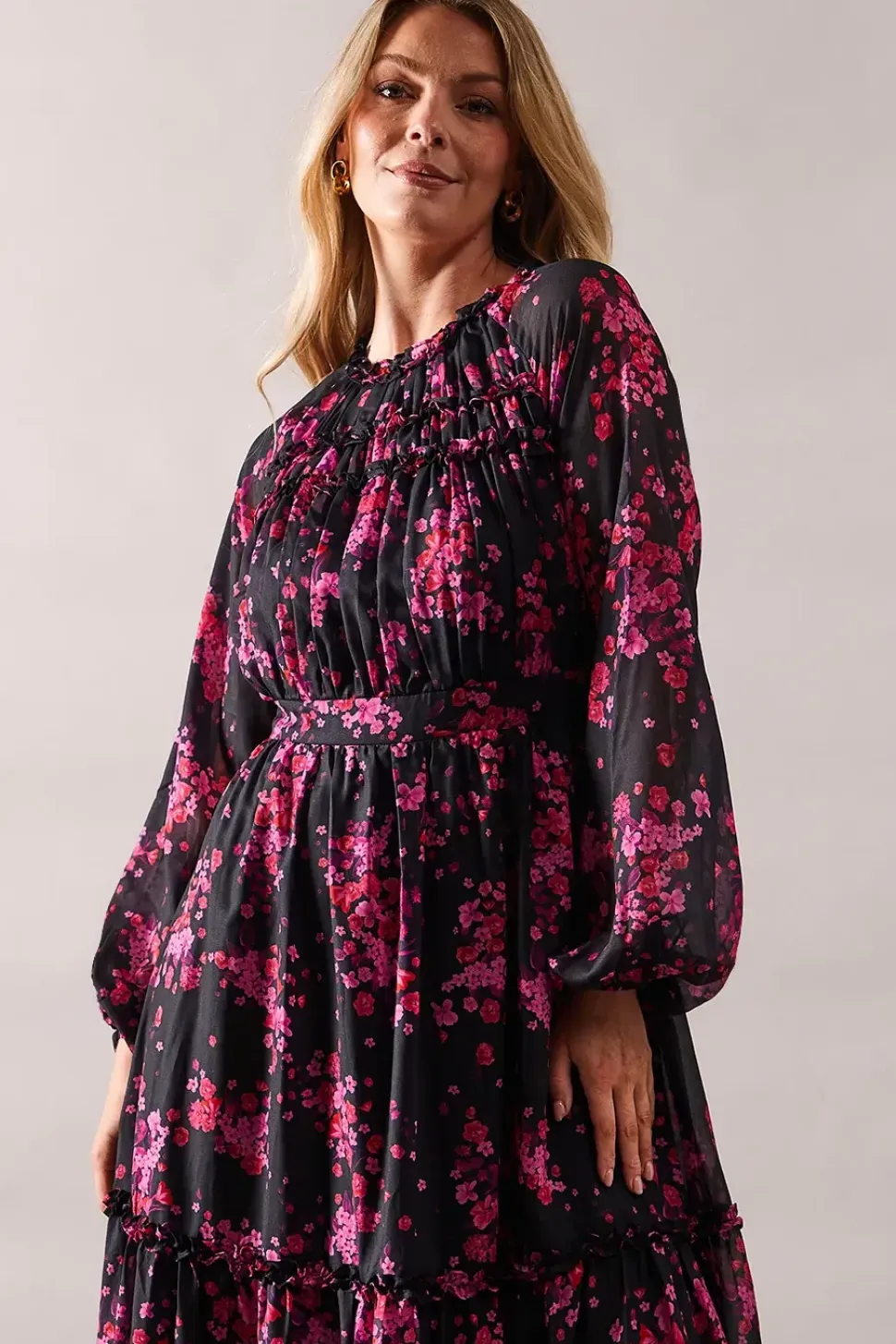 Tall Occasion Floral Micro Ruffle Midaxi Dress