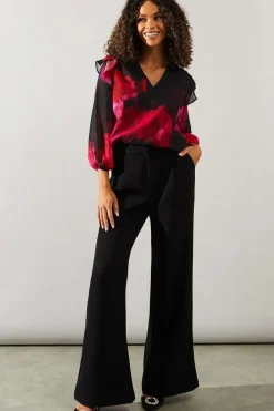 Tall Occasion Printed Ruffle Sleeve Blouse