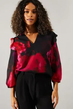 Tall Occasion Printed Ruffle Sleeve Blouse