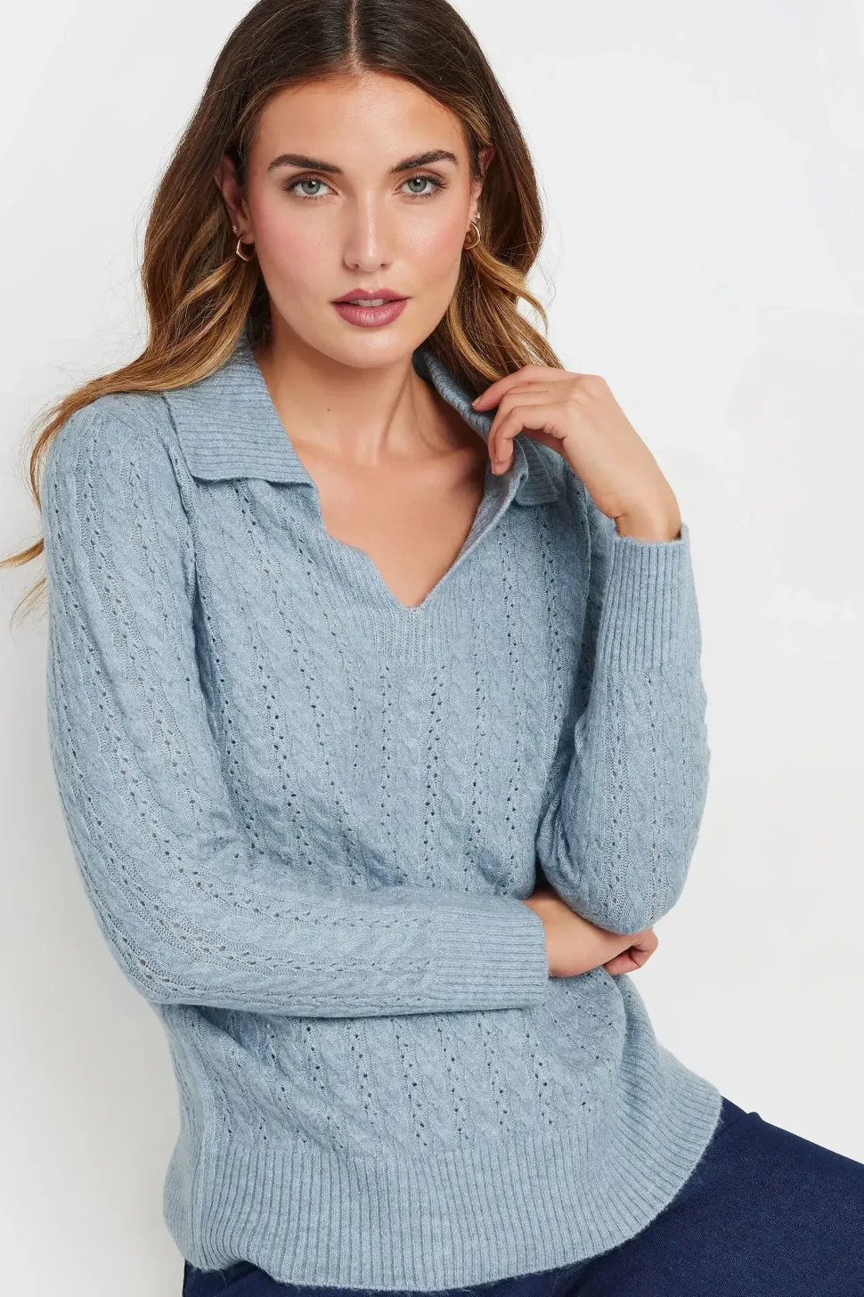 Tall Open Collar Cable Knit Jumper