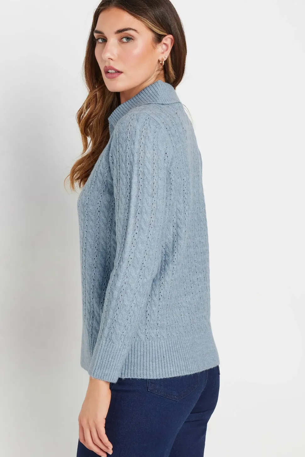 Tall Open Collar Cable Knit Jumper