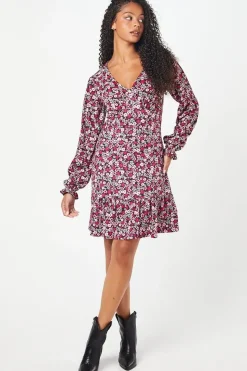 Tall Pink Ditsy Ruffle Hem Mini Dress