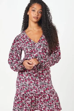 Tall Pink Ditsy Ruffle Hem Mini Dress