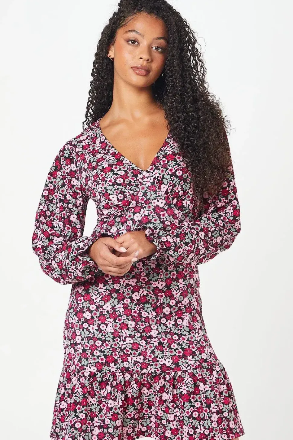 Tall Pink Ditsy Ruffle Hem Mini Dress