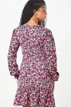 Tall Pink Ditsy Ruffle Hem Mini Dress