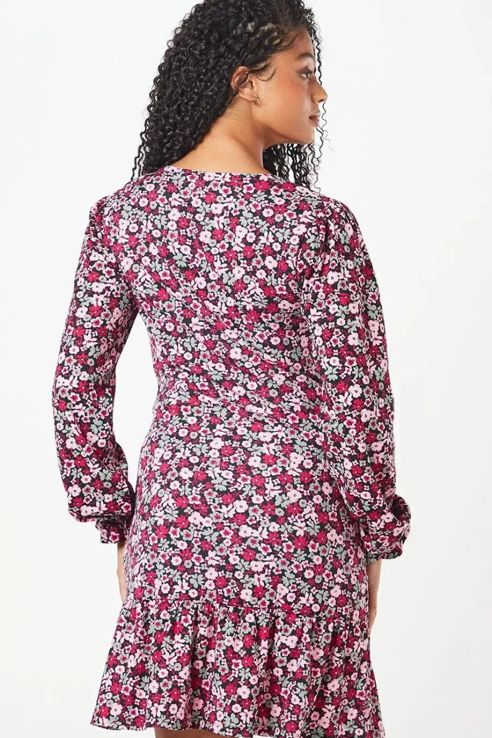 Tall Pink Ditsy Ruffle Hem Mini Dress