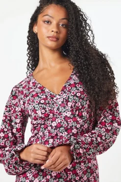 Tall Pink Ditsy Ruffle Hem Mini Dress