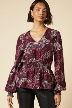 Tall Pink Spot V Neck Shirred Waist Blouse