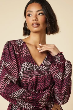 Tall Pink Spot V Neck Shirred Waist Blouse
