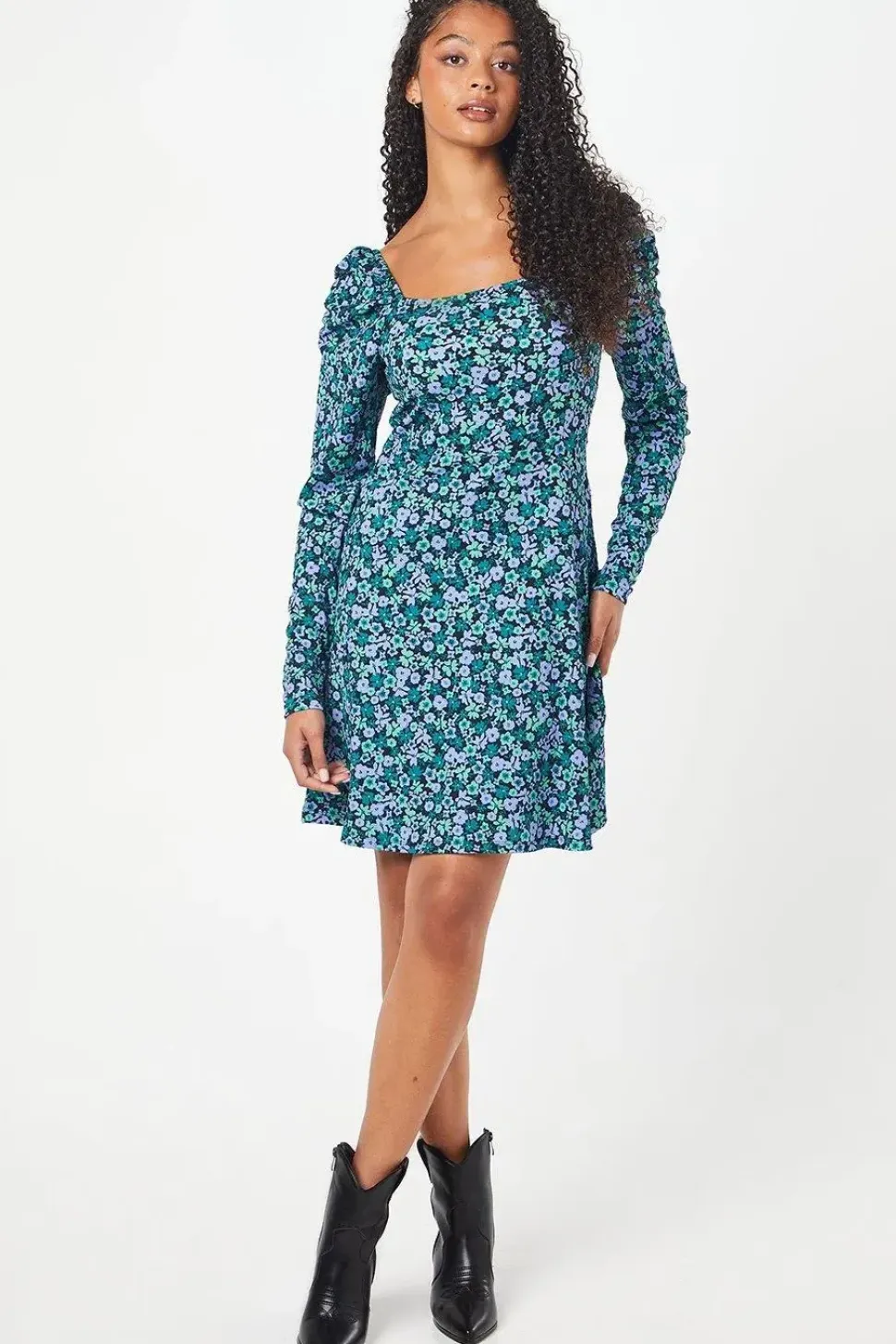 Tall Purple Ditsy Square Neck Mini Dress