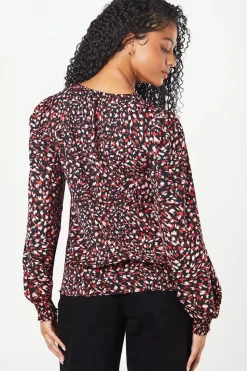 Tall Red Animal Shirred Hem Blouse