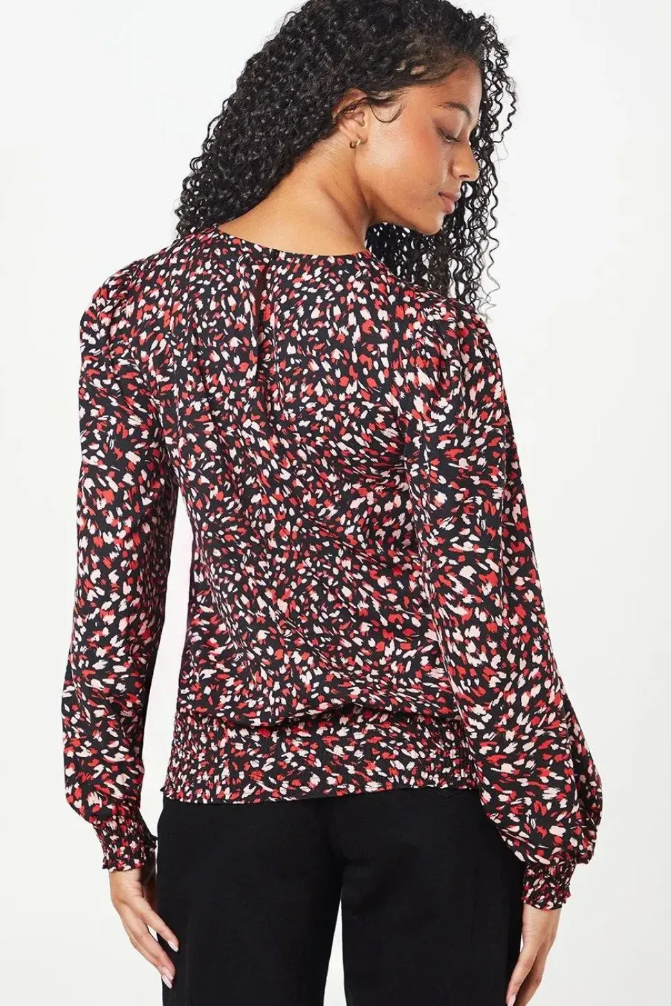 Tall Red Animal Shirred Hem Blouse