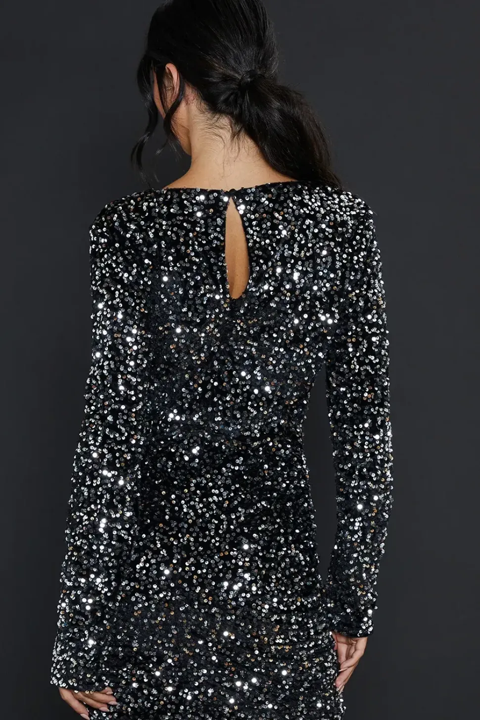 Tall Ruched Velvet Sequin Mini Dress