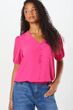 Tall Shirred Hem Button Through Blouse