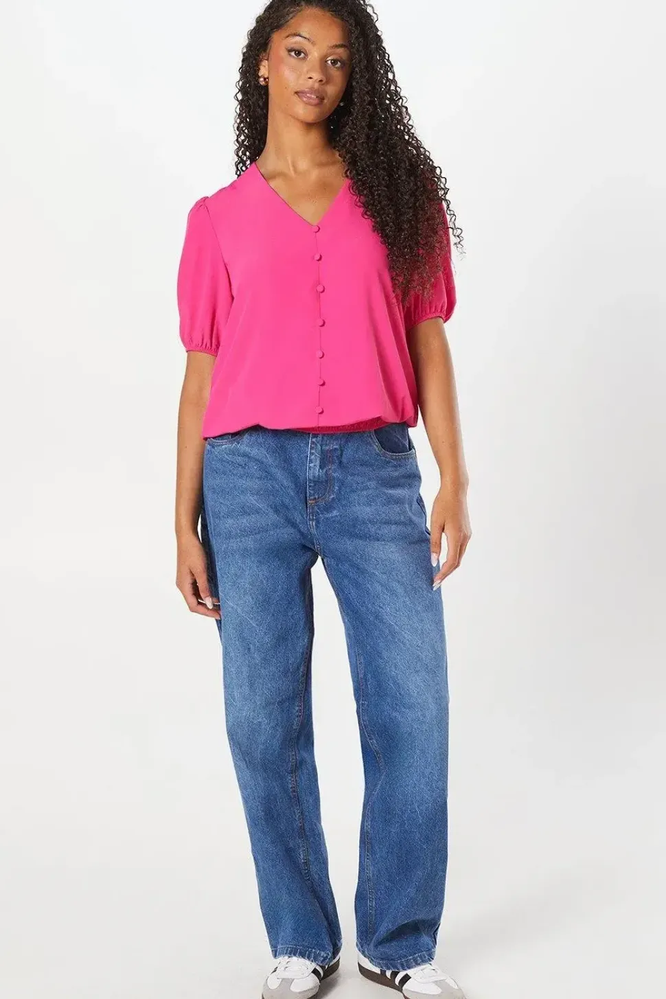 Tall Shirred Hem Button Through Blouse