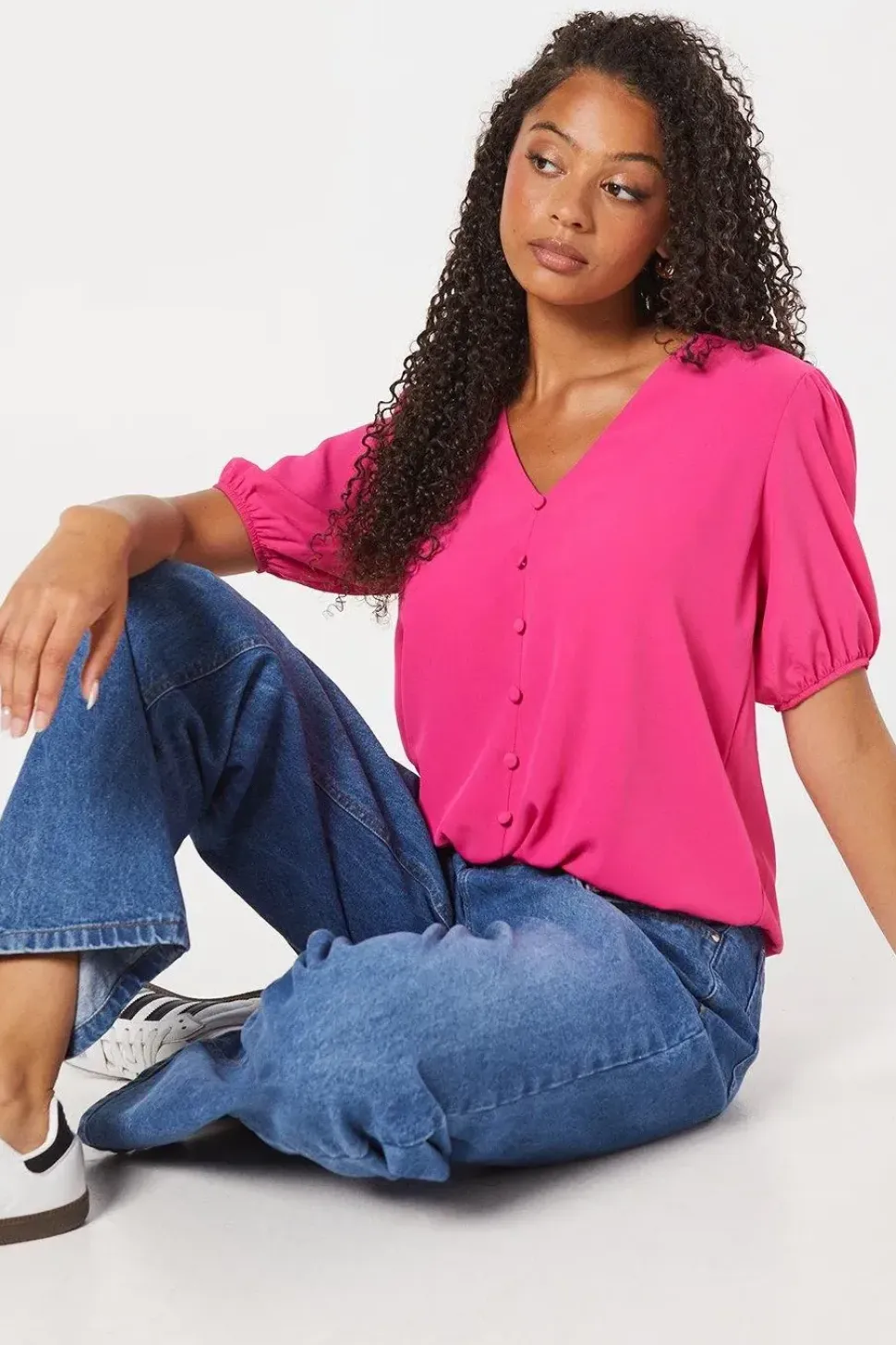 Tall Shirred Hem Button Through Blouse