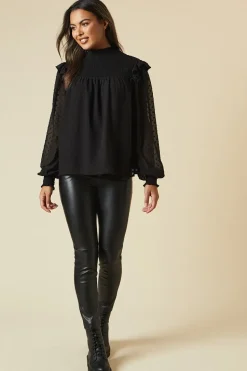 Tall Shirred Yoke Dobby Chiffon Long Sleeve Blouse