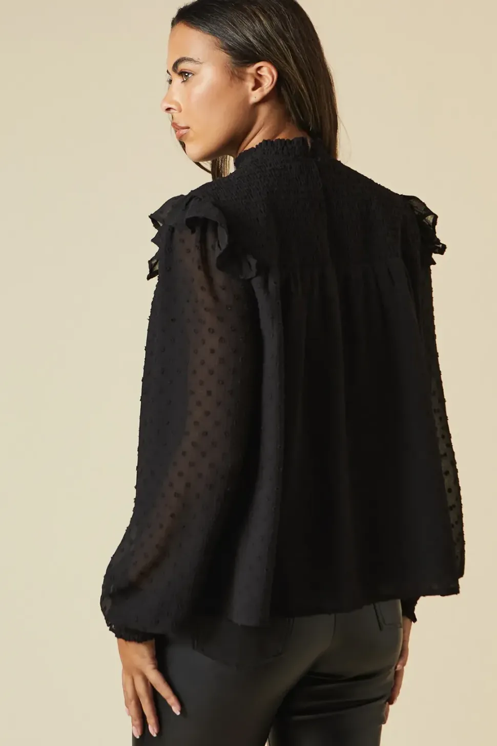 Tall Shirred Yoke Dobby Chiffon Long Sleeve Blouse